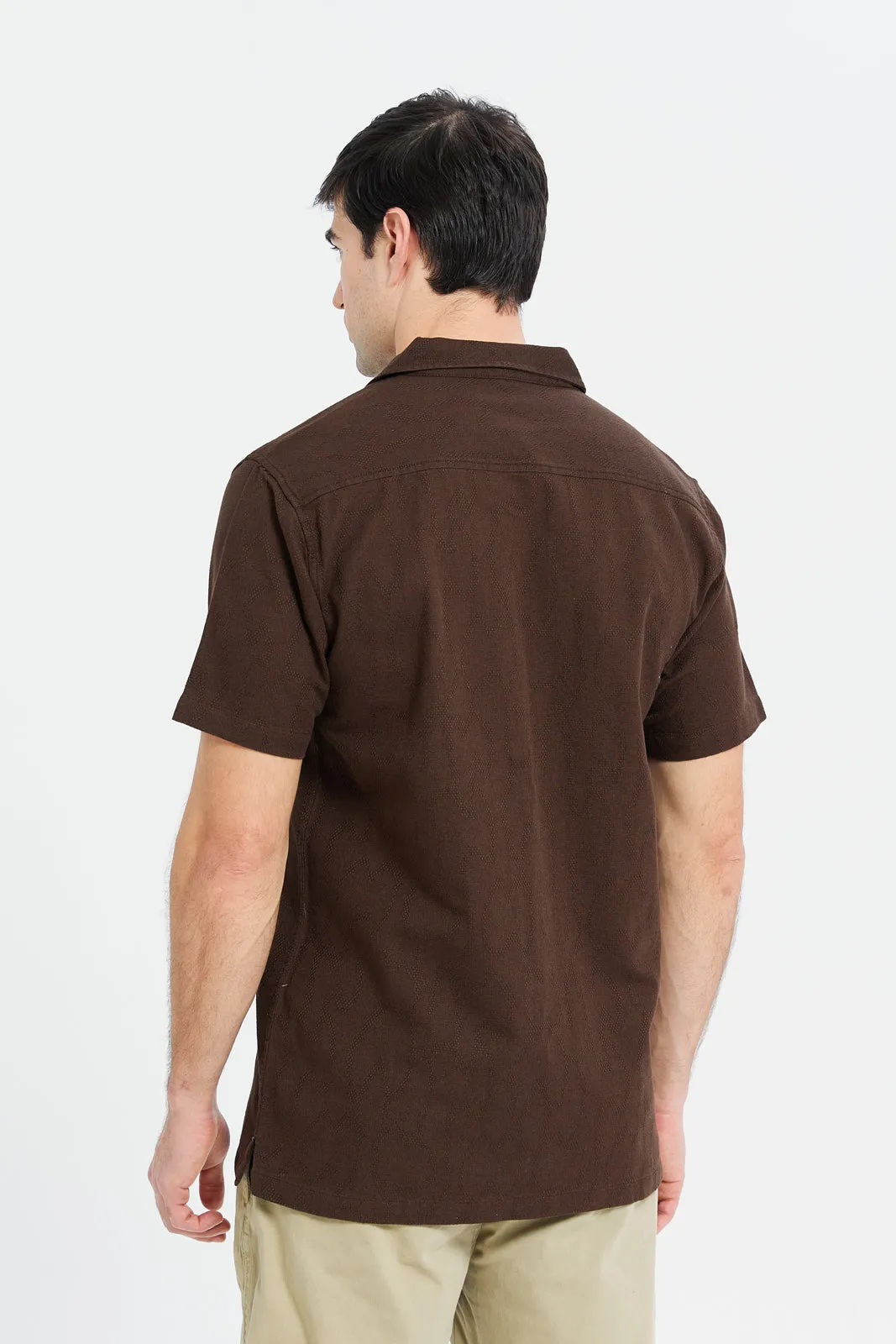 Men Brown Jacquard Resort Shirt sold by Redtag product image thumbnail 3