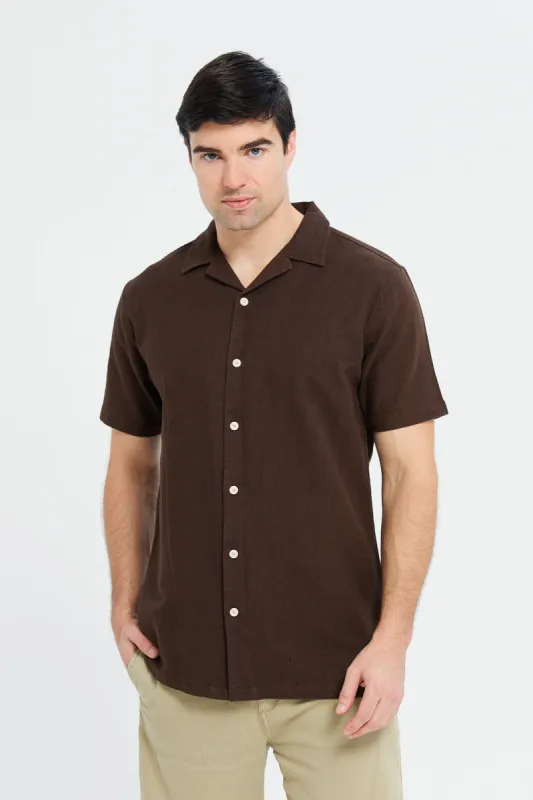 Men Brown Jacquard Resort Shirt sold by Redtag