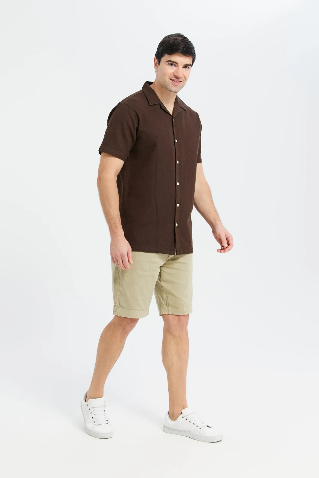Men Brown Jacquard Resort Shirt sold by Redtag product image thumbnail 2