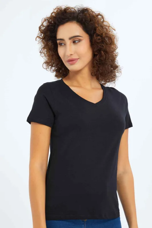Black Short Sleeve V-Neck T-Shirt sold by Redtag