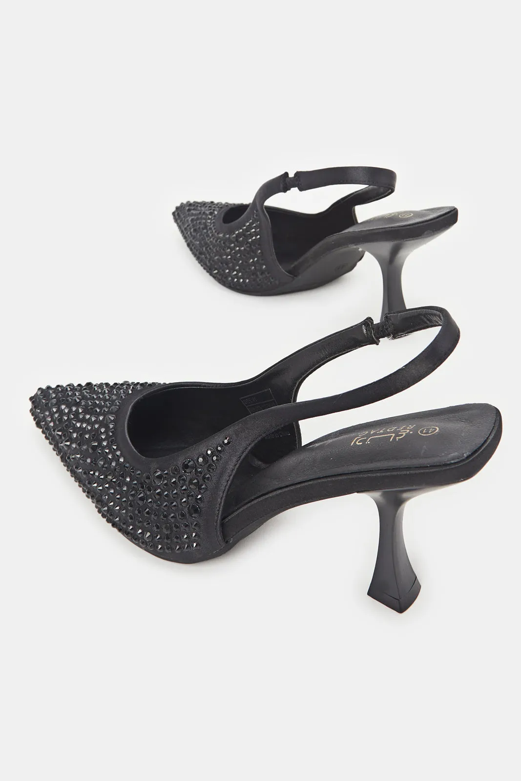 Women Black Embellished Slingback Heels sold by Redtag product image thumbnail 4