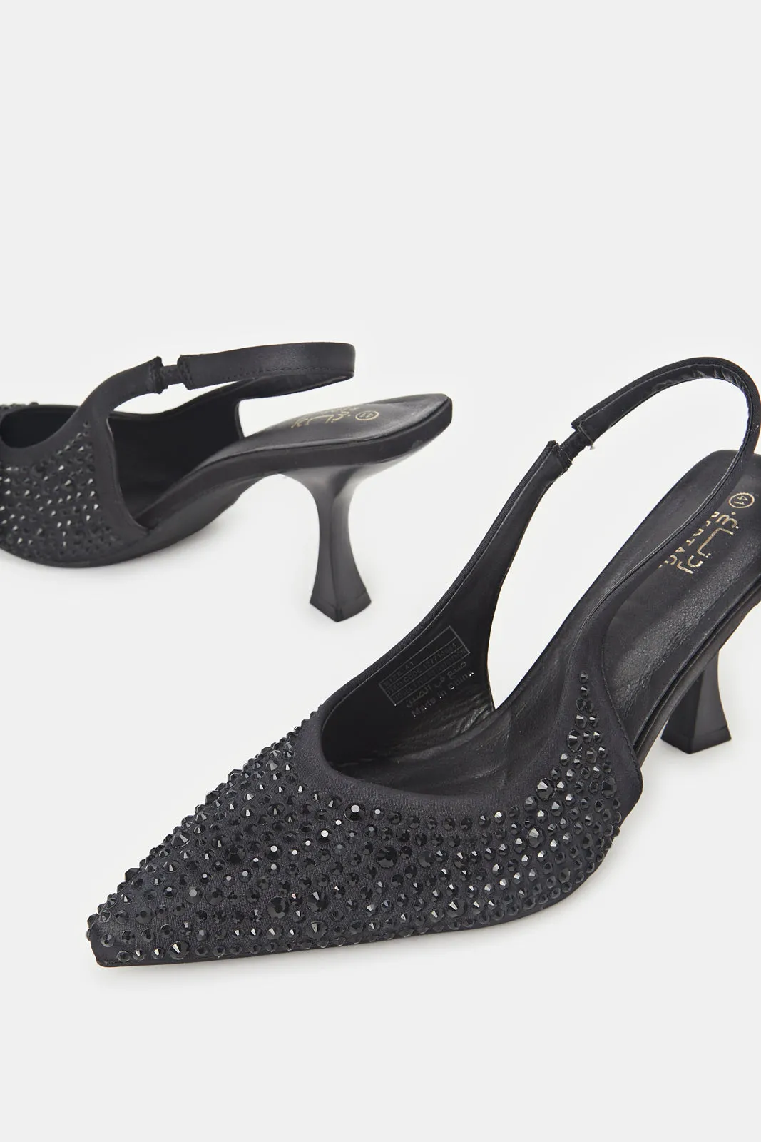 Women Black Embellished Slingback Heels sold by Redtag product image thumbnail 3