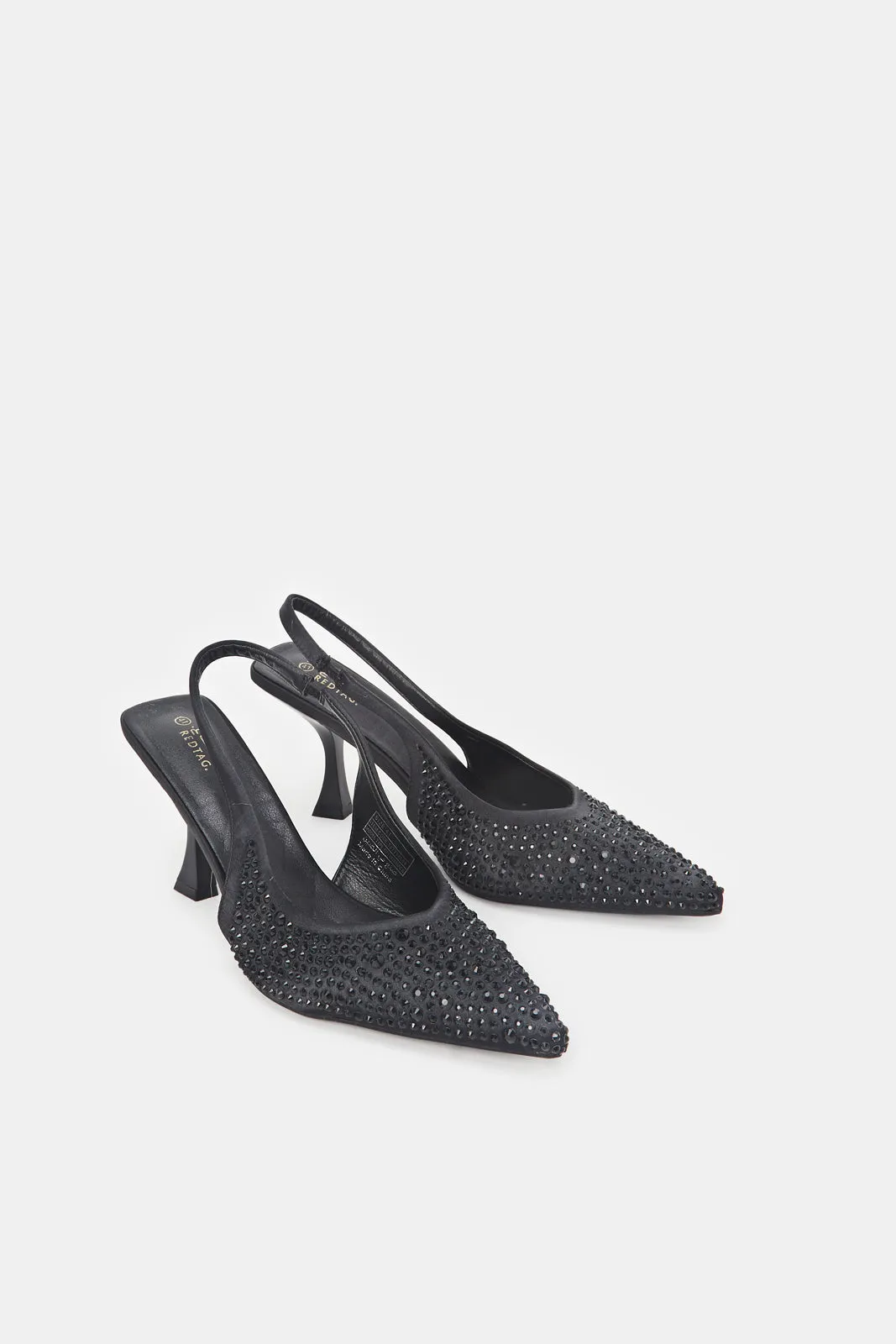 Women Black Embellished Slingback Heels sold by Redtag product image thumbnail 2