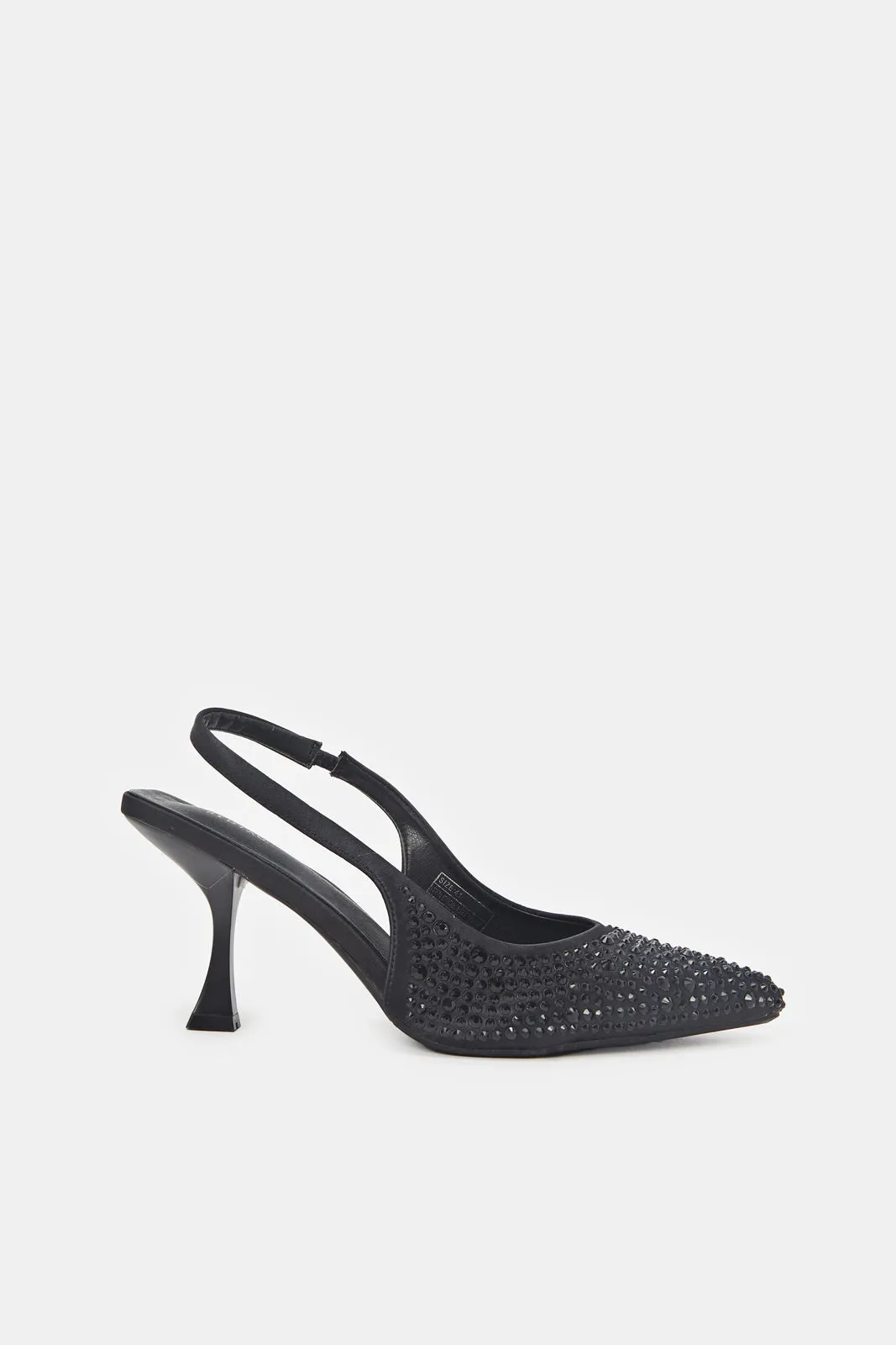 Women Black Embellished Slingback Heels sold by Redtag