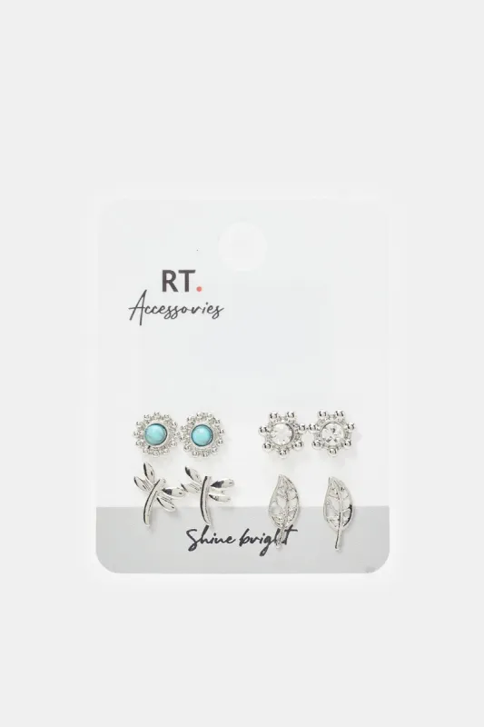 Women Silver Studs Set (Pack of 4) sold by Redtag