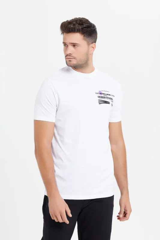 Men White Back Print T-Shirt sold by Redtag
