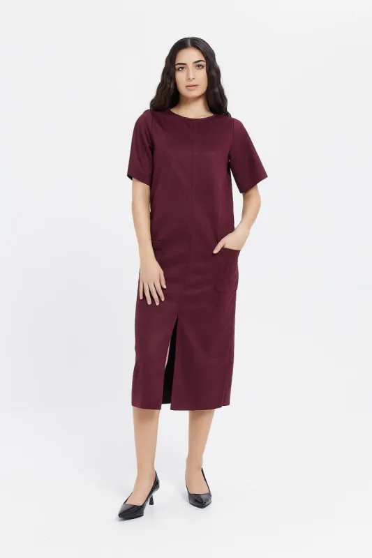 Women Burgundy Midi Dress sold by Redtag