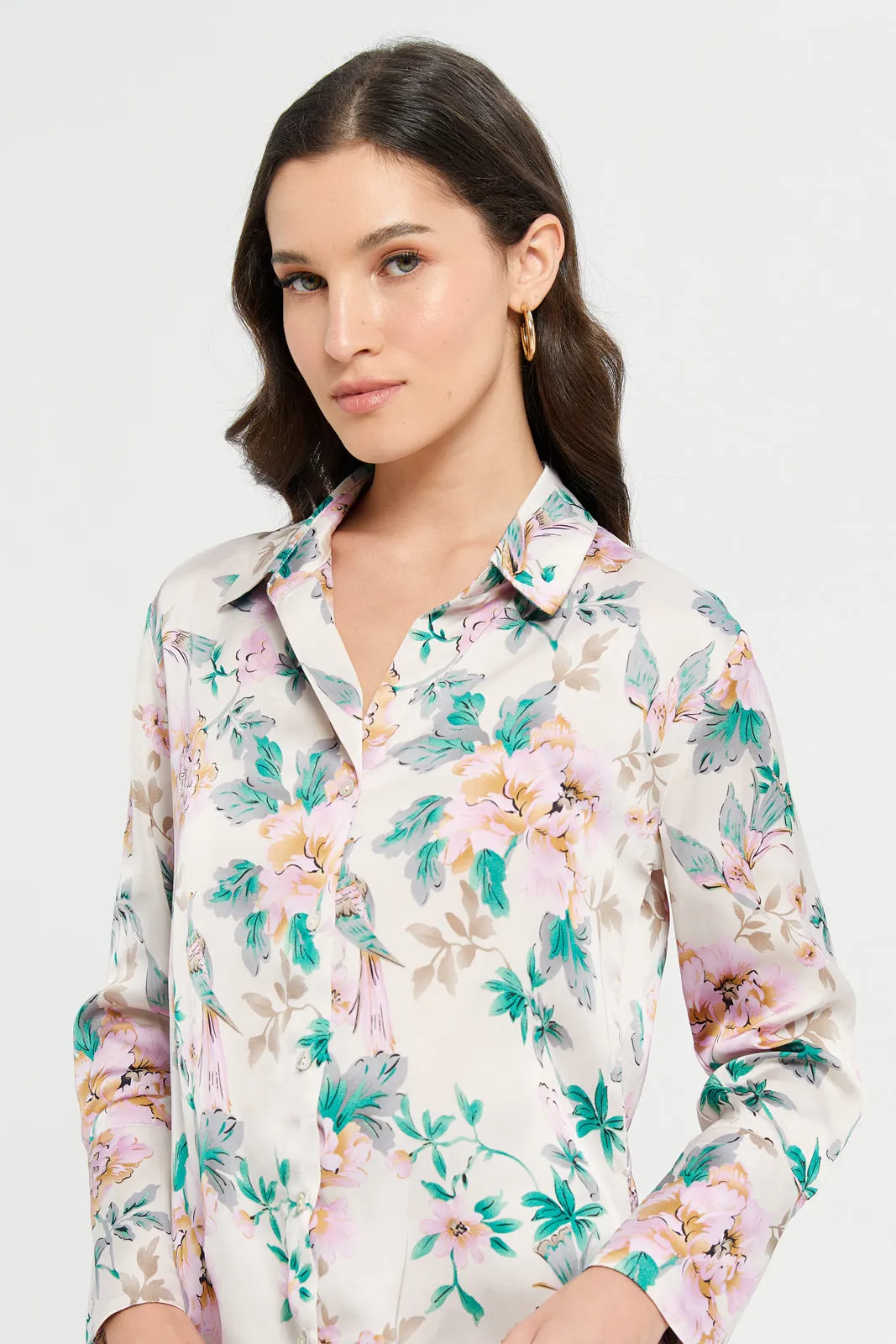 Women Beige Floral Print Oversized Satin Shirt sold by Redtag product image thumbnail 4