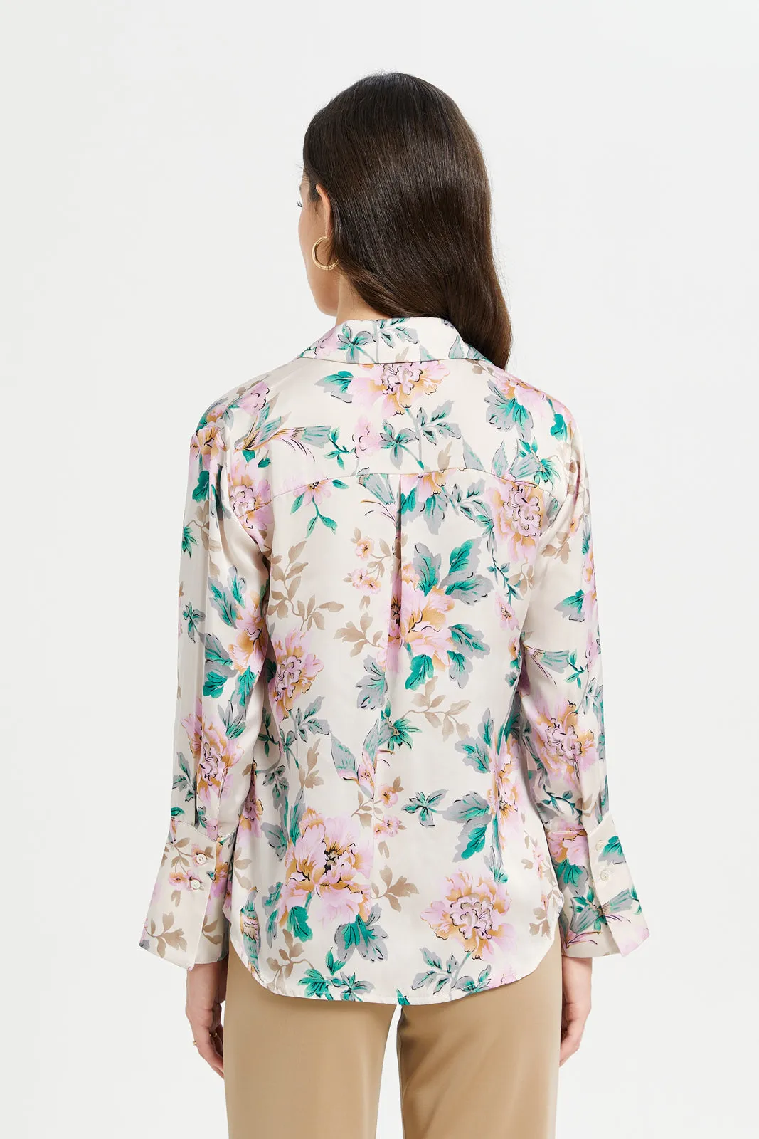 Women Beige Floral Print Oversized Satin Shirt sold by Redtag product image thumbnail 3