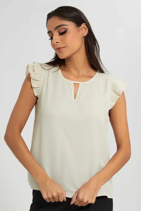 Beige Ruffle Sleeve Blouse sold by Redtag
