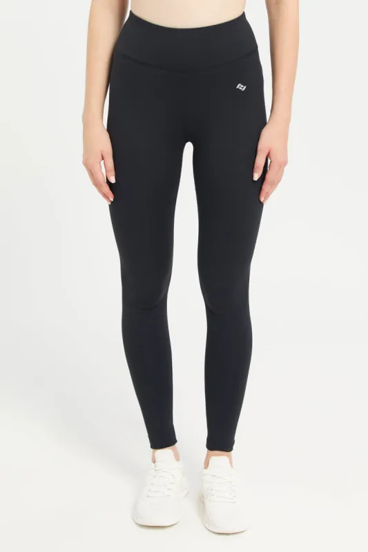Women Black Printed Active Leggings sold by Redtag