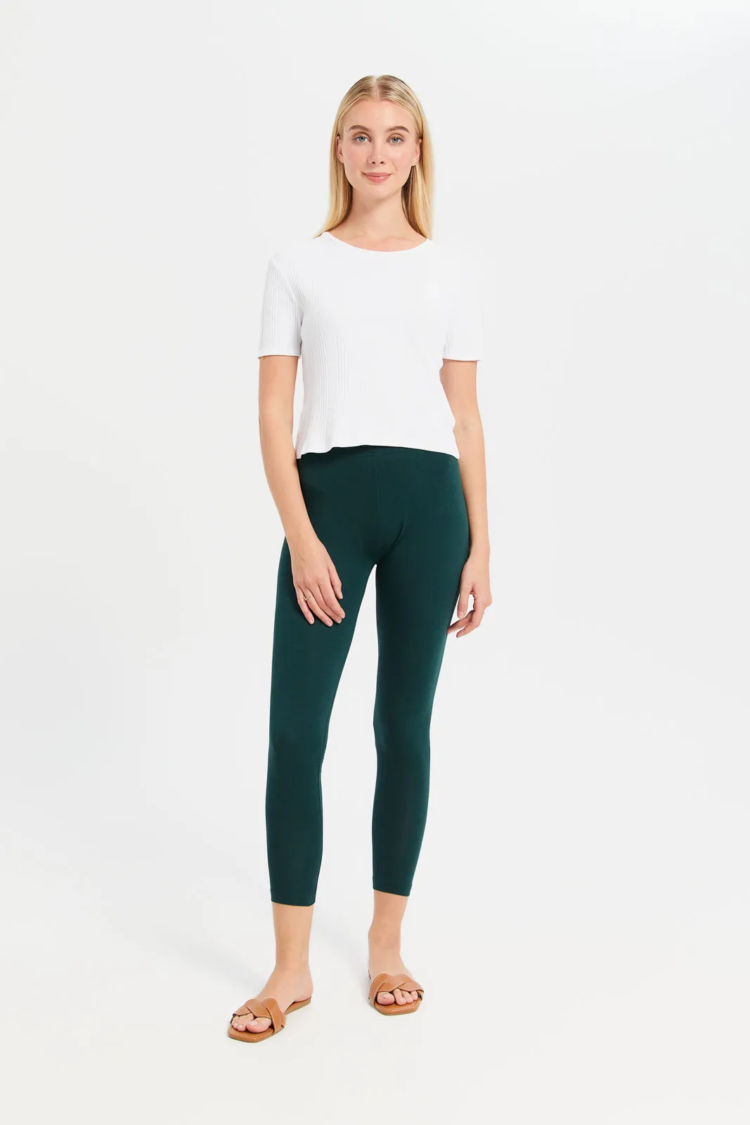 Women Olive Solid Leggings sold by Redtag product image thumbnail 2