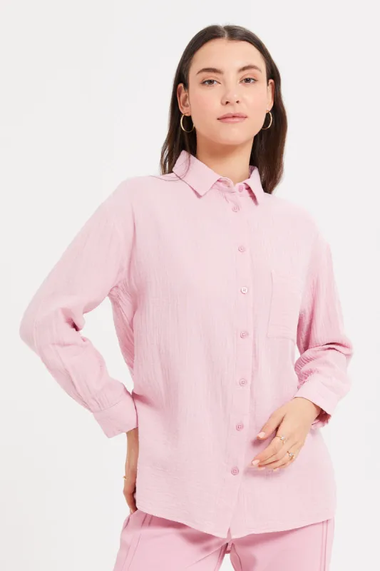 Women Pink Collared Casual Shirt sold by Redtag