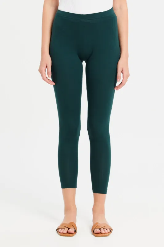 Women Olive Solid Leggings sold by Redtag