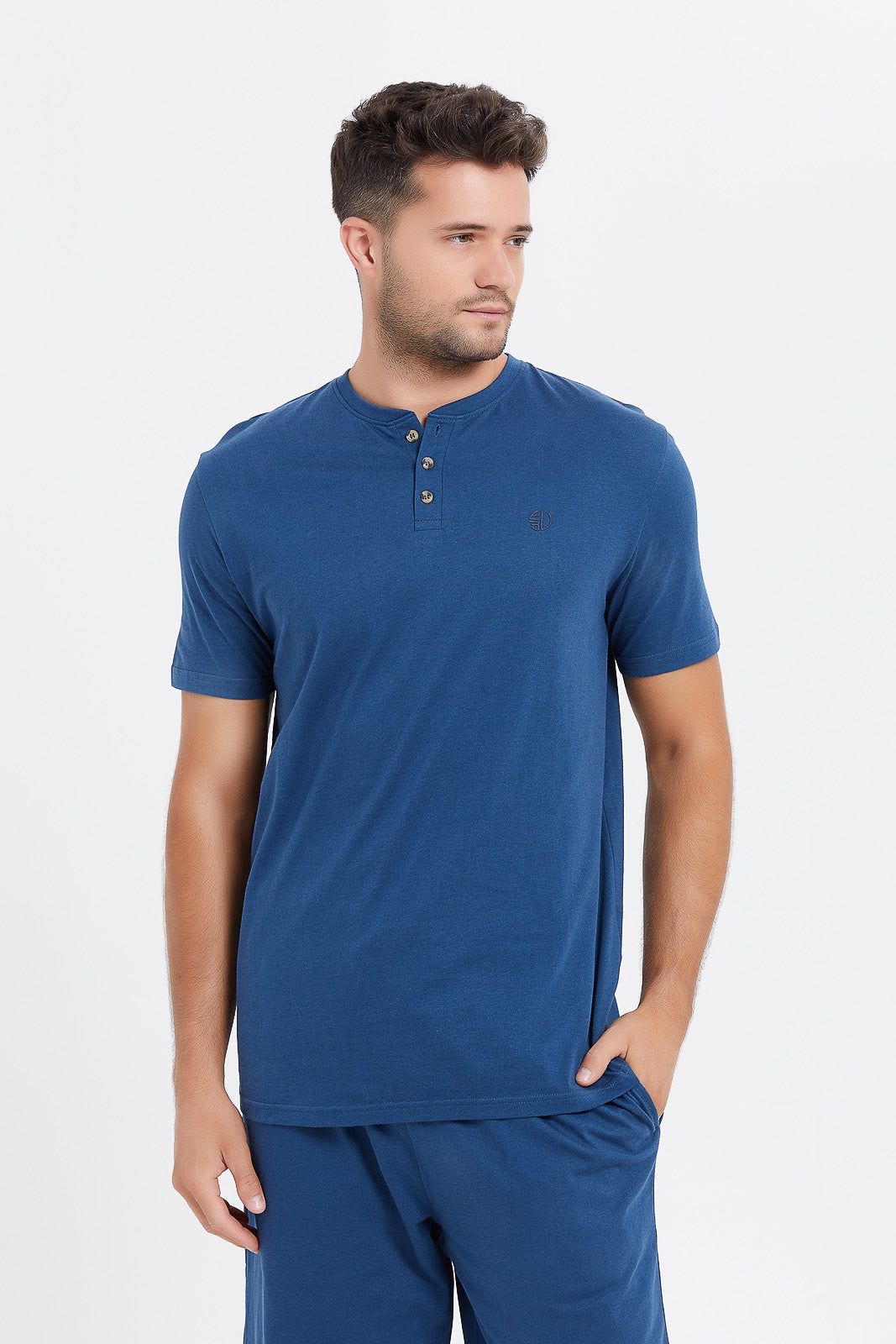 Men Blue Henley Pyjama Set (2 Piece) sold by Redtag product image thumbnail 2
