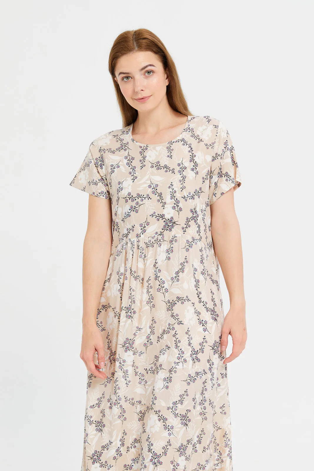 Women Beige Short Sleeves Nightgown sold by Redtag product image thumbnail 2