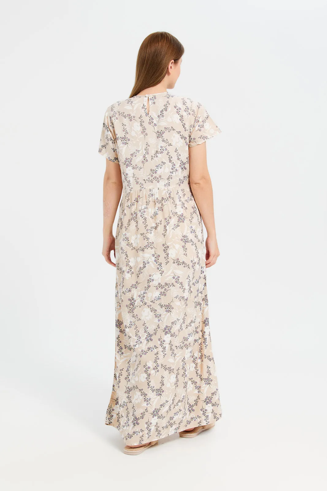 Women Beige Short Sleeves Nightgown sold by Redtag product image thumbnail 3