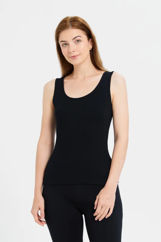 Black Plain Rib Vest sold by Redtag