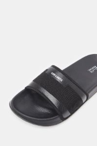 Men Black Slogan Embossed Slide sold by Redtag