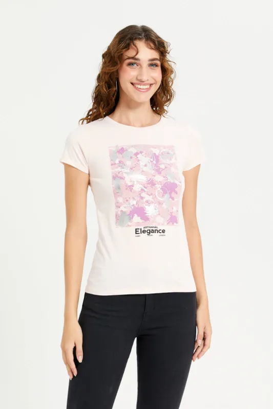 Women Pink Foil Printed T-Shirt sold by Redtag