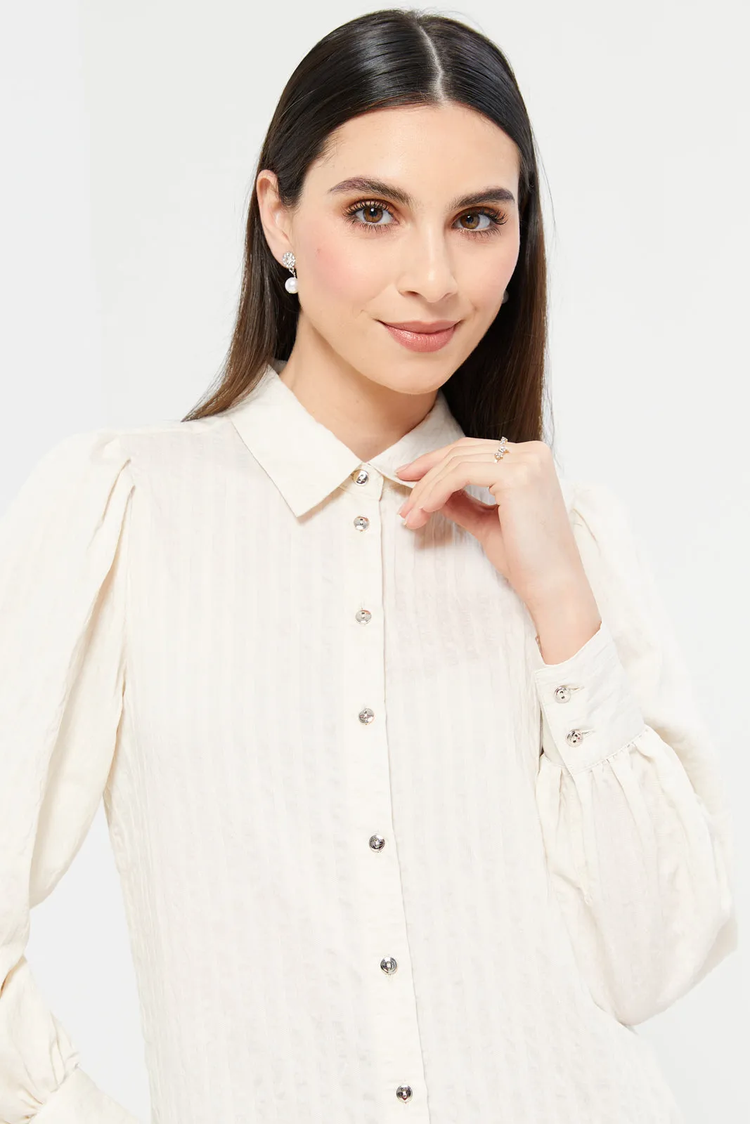 Women Cream Jacquard Shirt sold by Redtag product image thumbnail 4