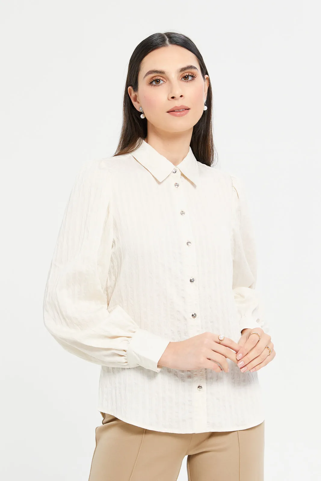 Women Cream Jacquard Shirt sold by Redtag