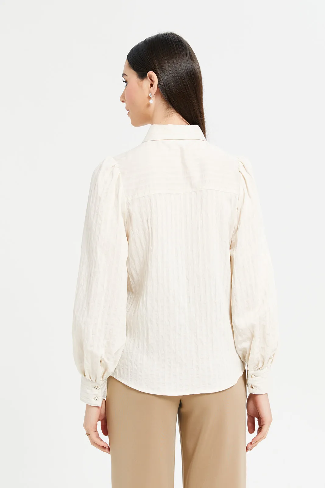 Women Cream Jacquard Shirt sold by Redtag product image thumbnail 3