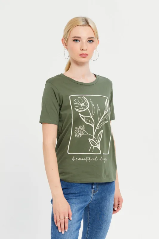 Women Olive Embellished T-Shirt sold by Redtag