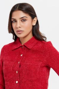 Women Red Cropped Jacket sold by Redtag