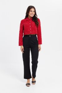 Women Red Cropped Jacket sold by Redtag