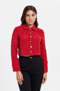 Women Red Cropped Jacket sold by Redtag