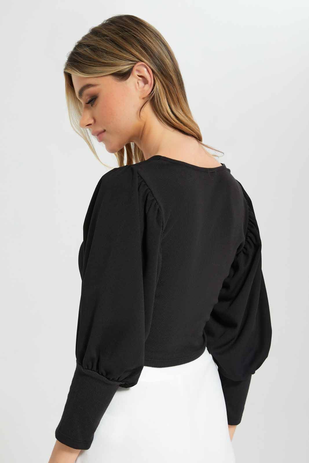 Women Black Puff Sleeve Square Neck Top sold by Redtag product image thumbnail 4