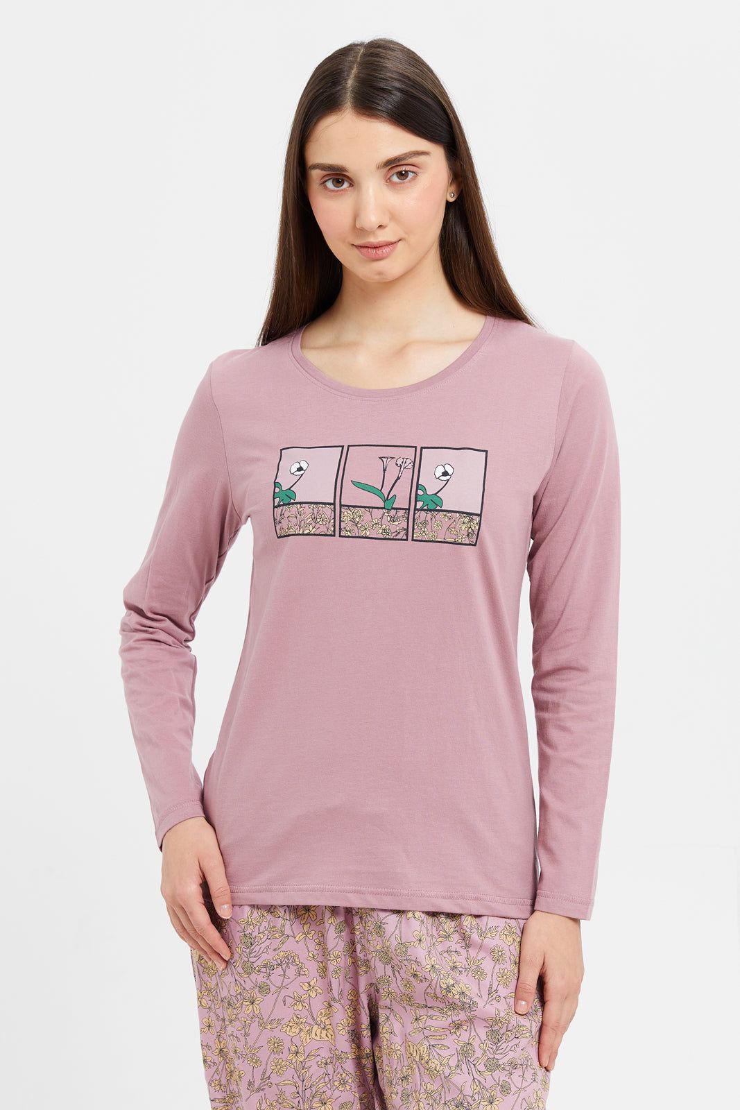 Women Mauve Chest Print Pyajam Set (2 Piece) sold by Redtag product image thumbnail 2