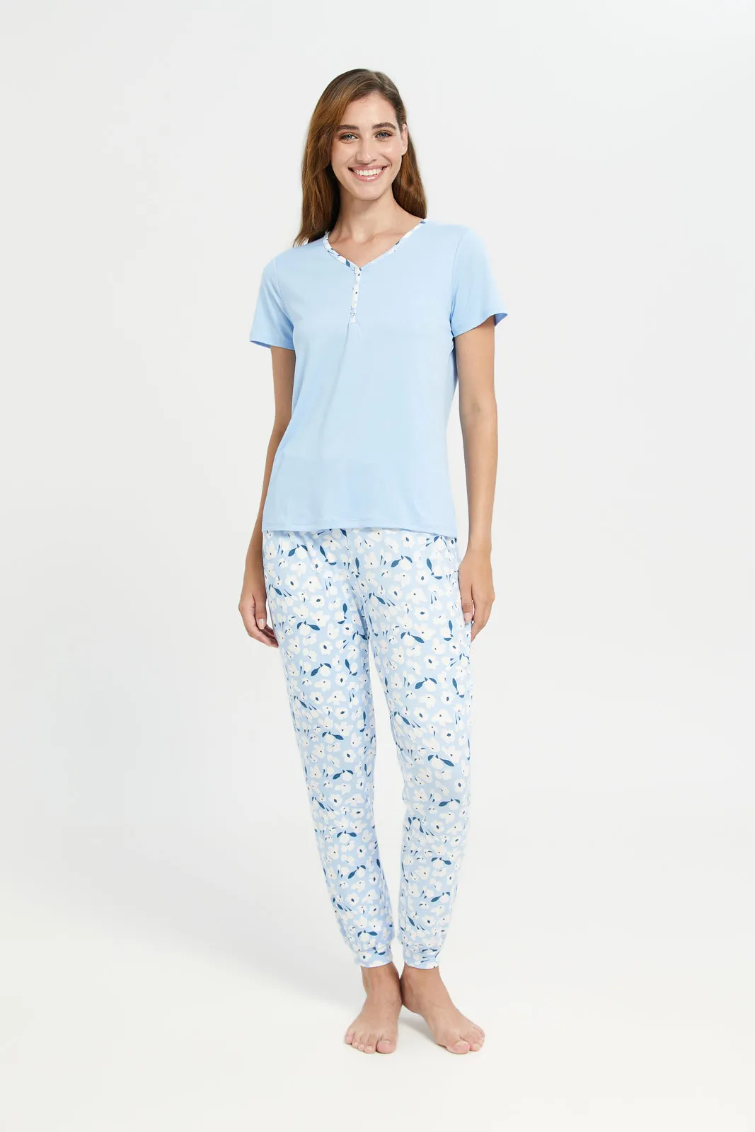 Women Blue Floral Print Pyjama Set (2 Piece) sold by Redtag