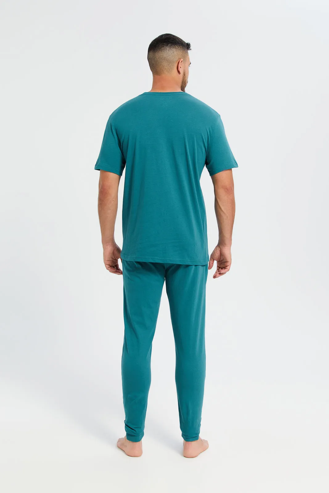 Men Green Plain T-Shirt And Pants Pyjama Set (2 Piece) sold by Redtag product image thumbnail 4
