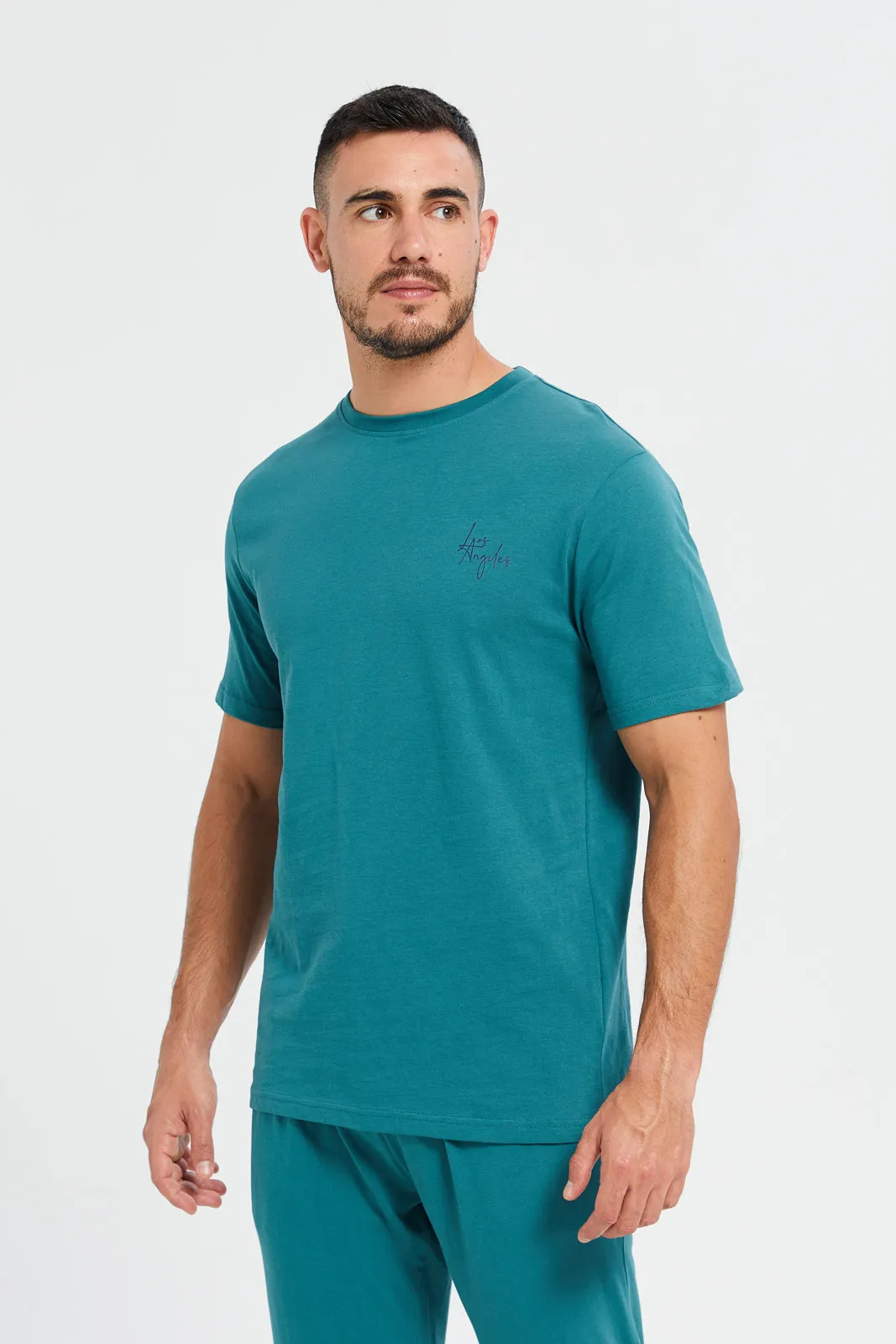 Men Green Plain T-Shirt And Pants Pyjama Set (2 Piece) sold by Redtag product image thumbnail 2