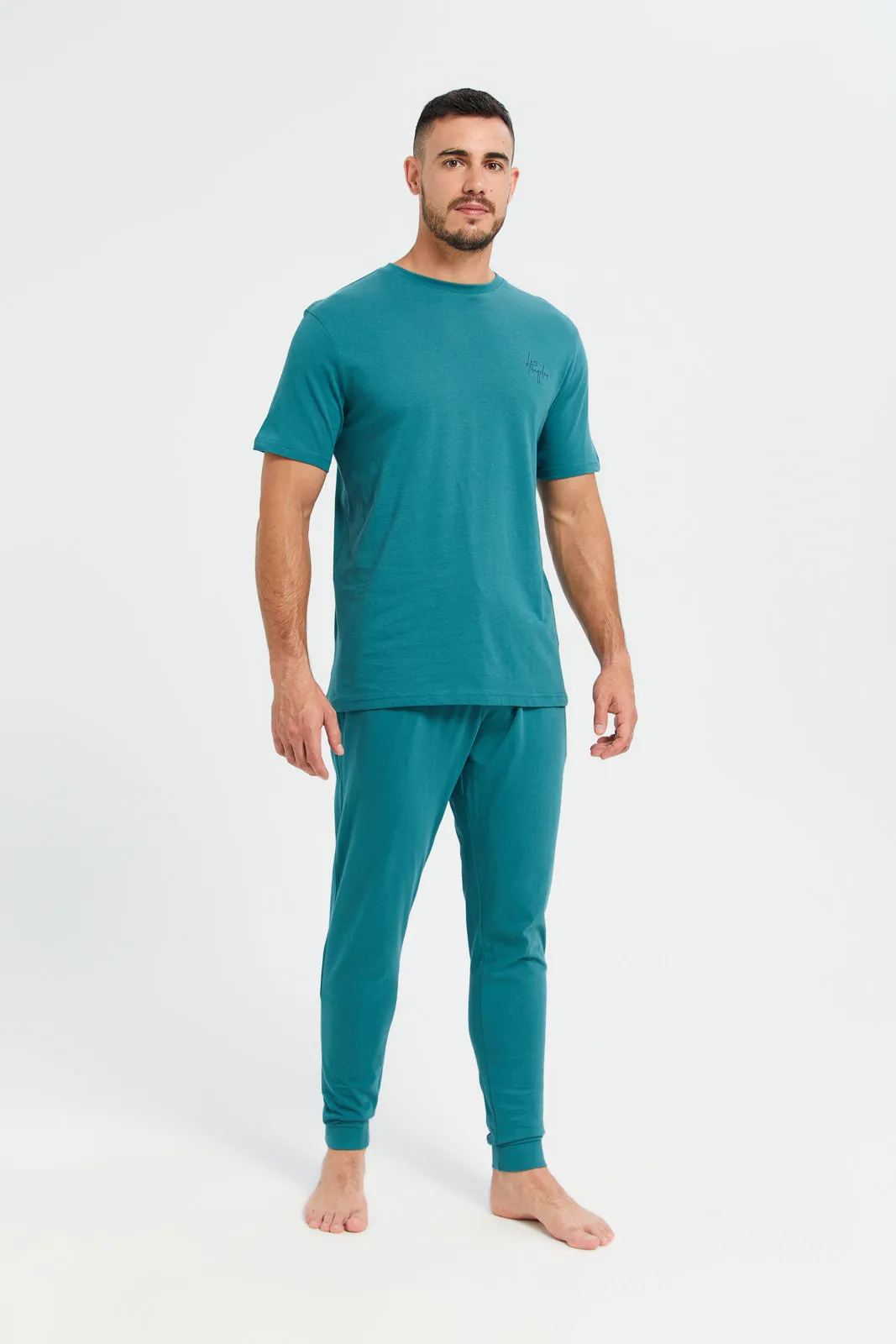 Men Green Plain T-Shirt And Pants Pyjama Set (2 Piece) sold by Redtag