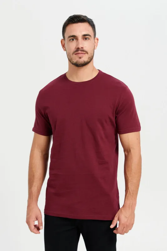 Men Burgundy Crew Neck T-Shirt sold by Redtag
