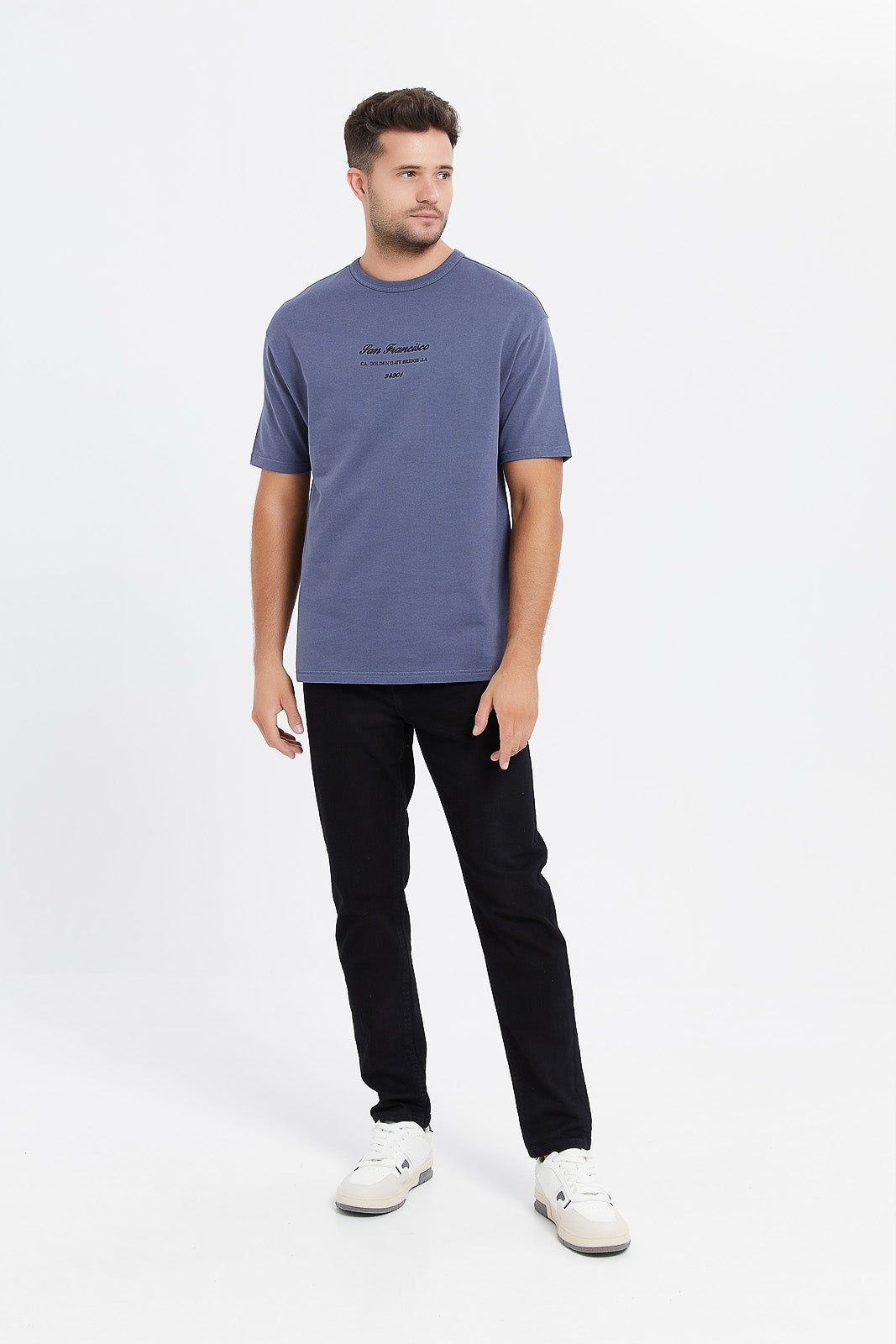 Men Blue Oversize Embroidered Lounge T-Shirt sold by Redtag product image thumbnail 2