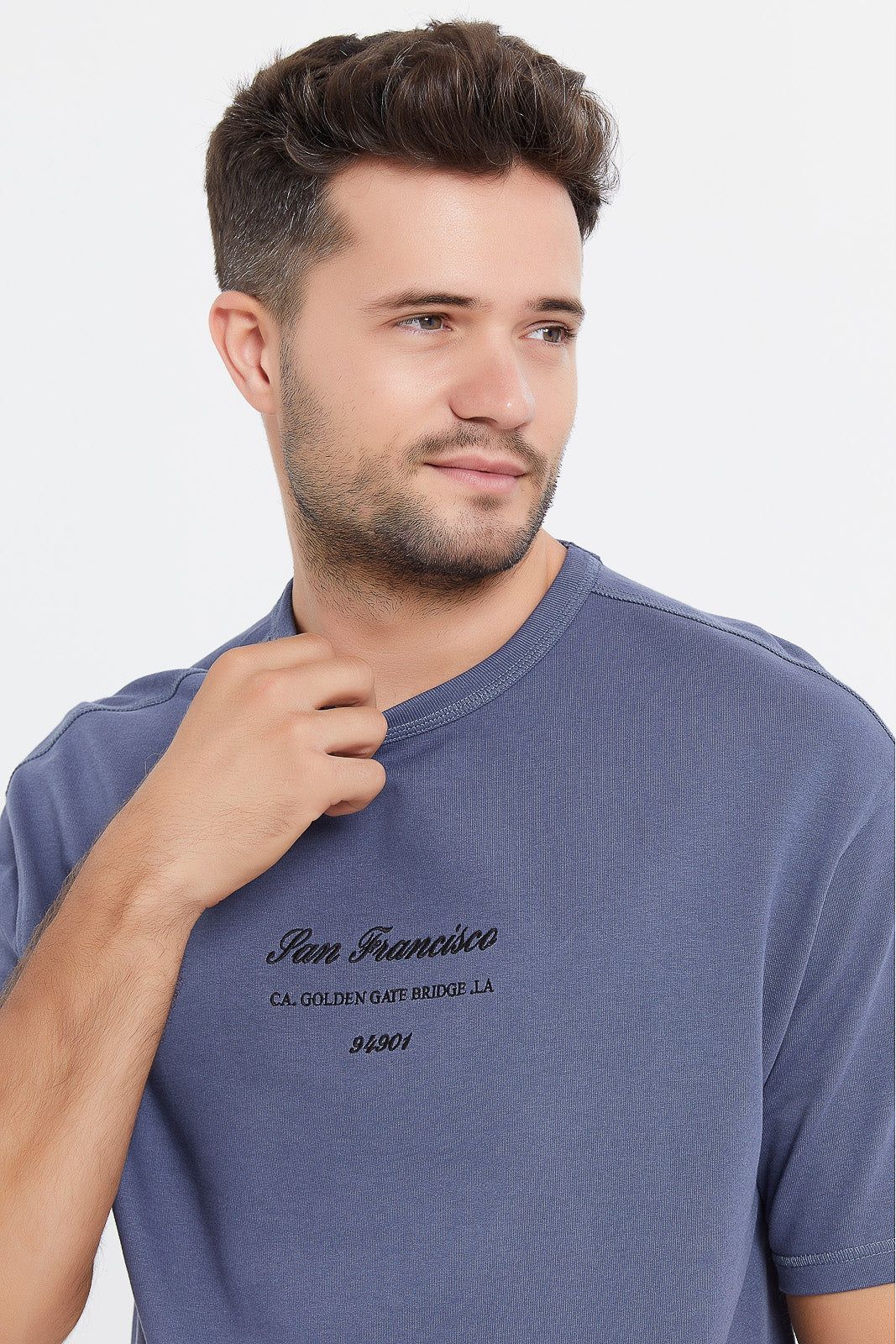 Men Blue Oversize Embroidered Lounge T-Shirt sold by Redtag product image thumbnail 4