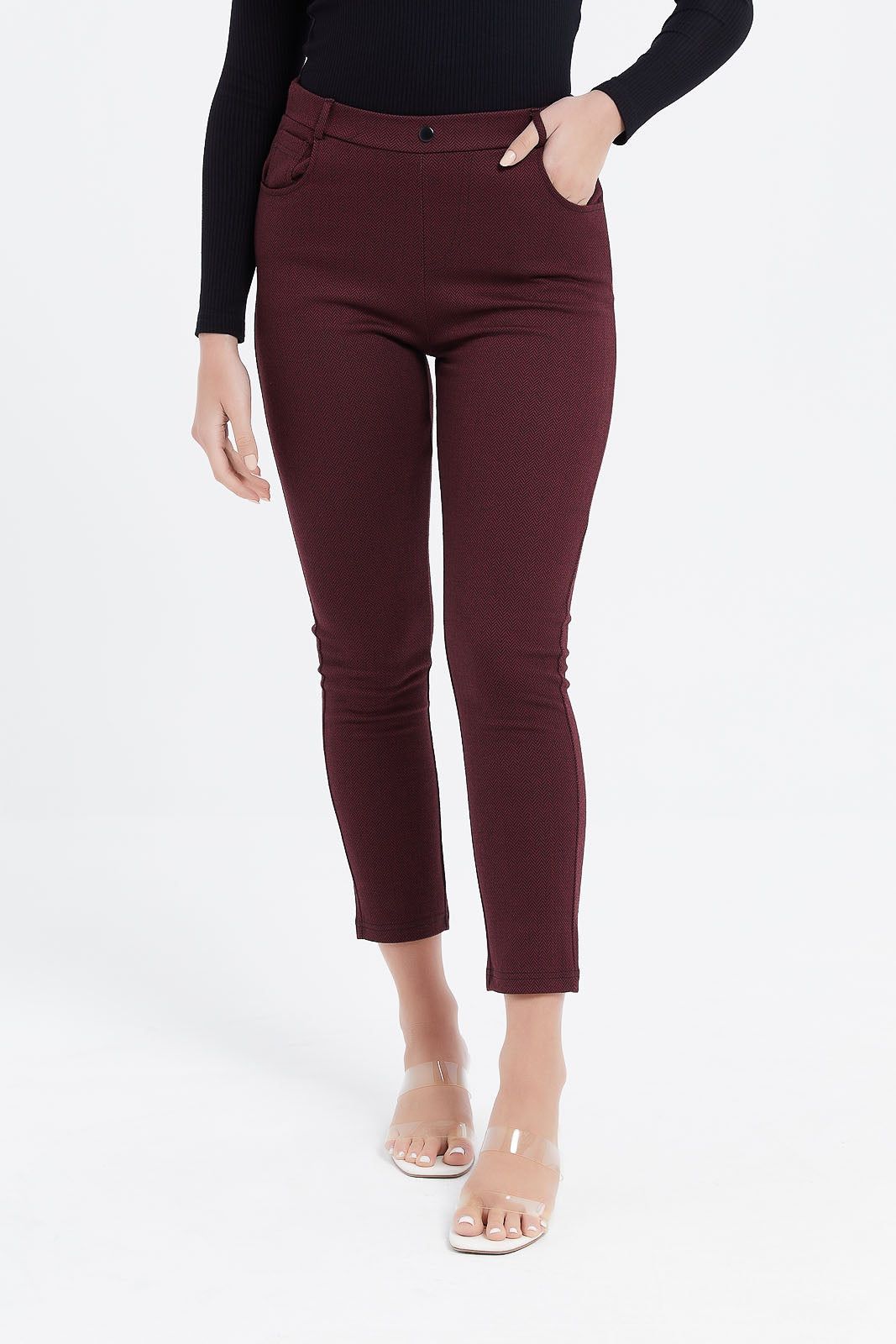 Women Burgundy Plain Trousers sold by Redtag