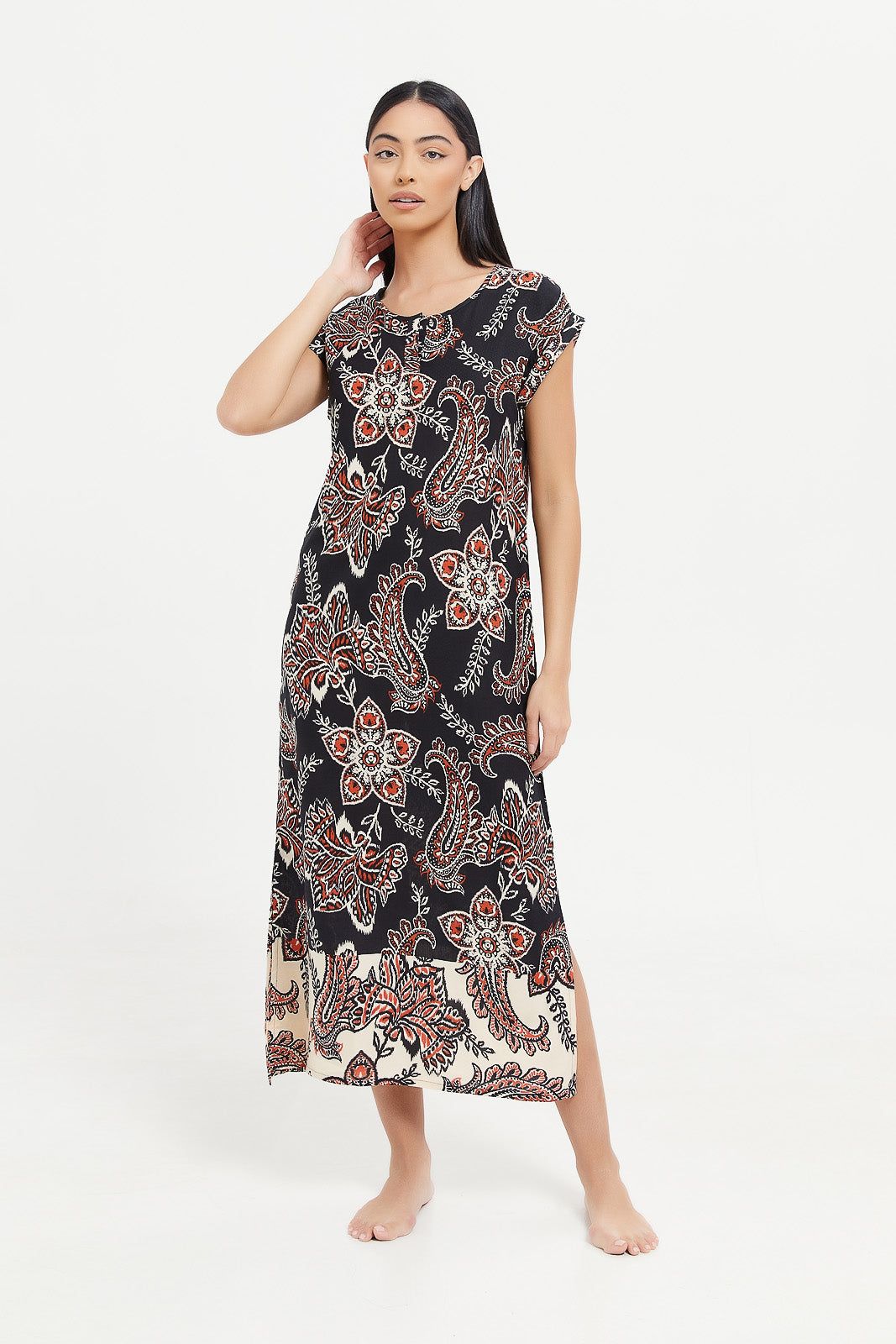Women Black Printed Nightgown sold by Redtag