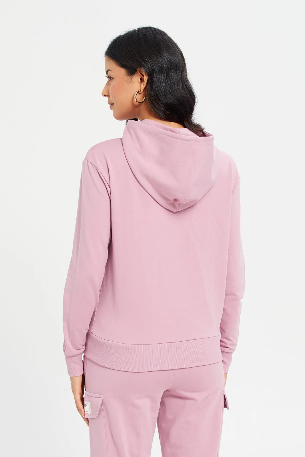 Women Pink Zip Through Hooded Sweatshirt sold by Redtag product image thumbnail 3