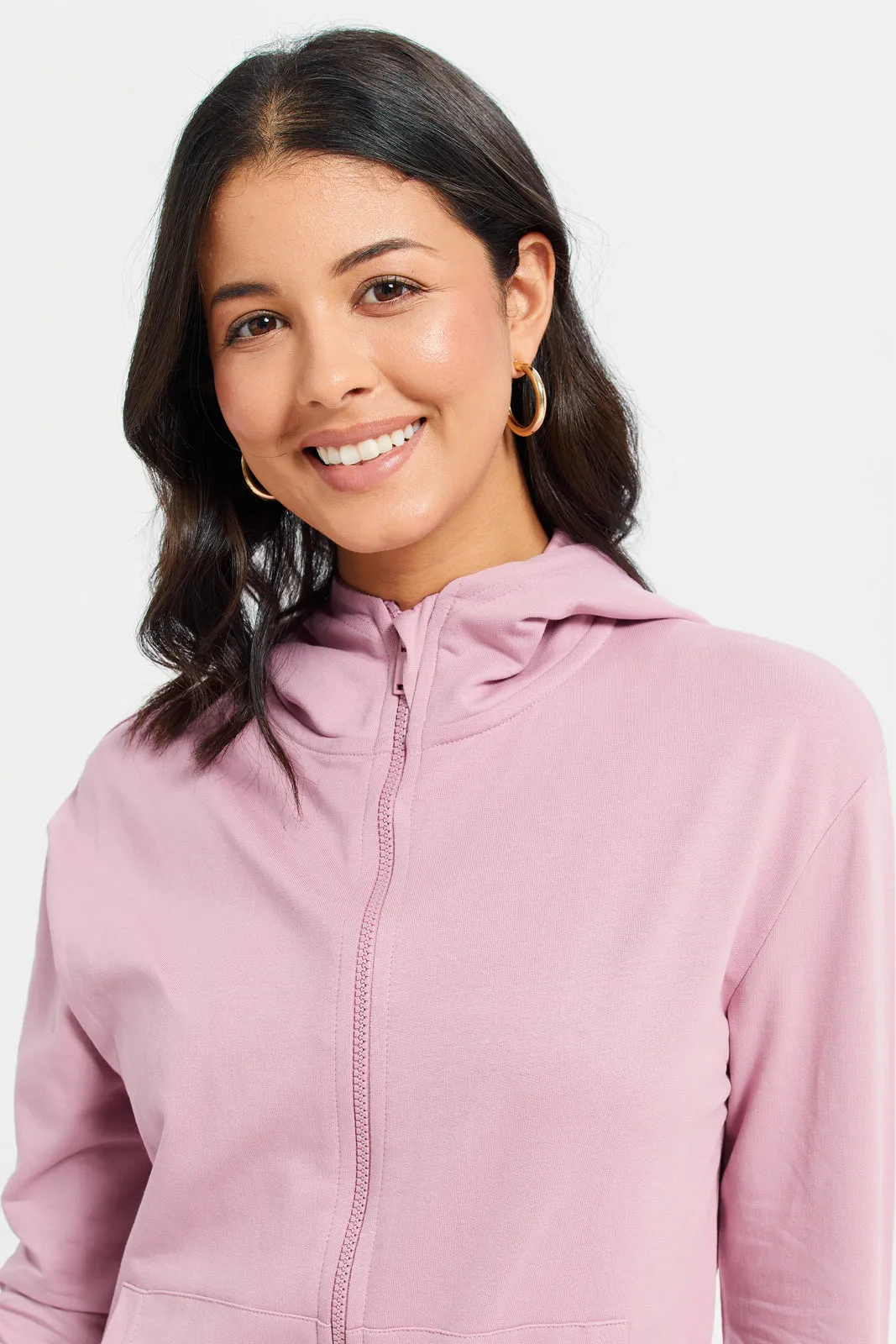 Women Pink Zip Through Hooded Sweatshirt sold by Redtag product image thumbnail 4