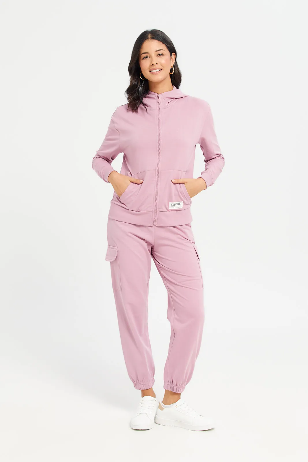 Women Pink Zip Through Hooded Sweatshirt sold by Redtag product image thumbnail 2