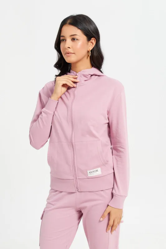 Women Pink Zip Through Hooded Sweatshirt sold by Redtag