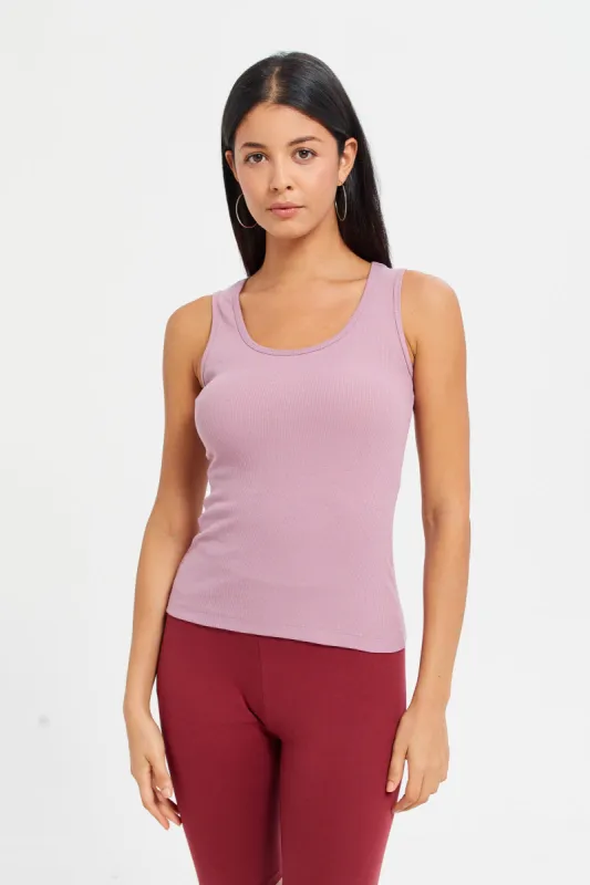 Women Mauve Ribbed Vest sold by Redtag