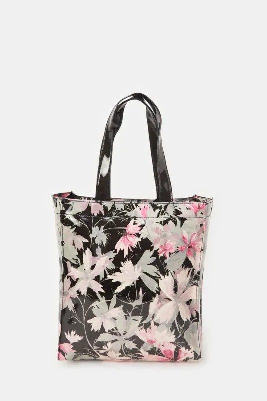 Women Black Printed Shopping Bag sold by Redtag