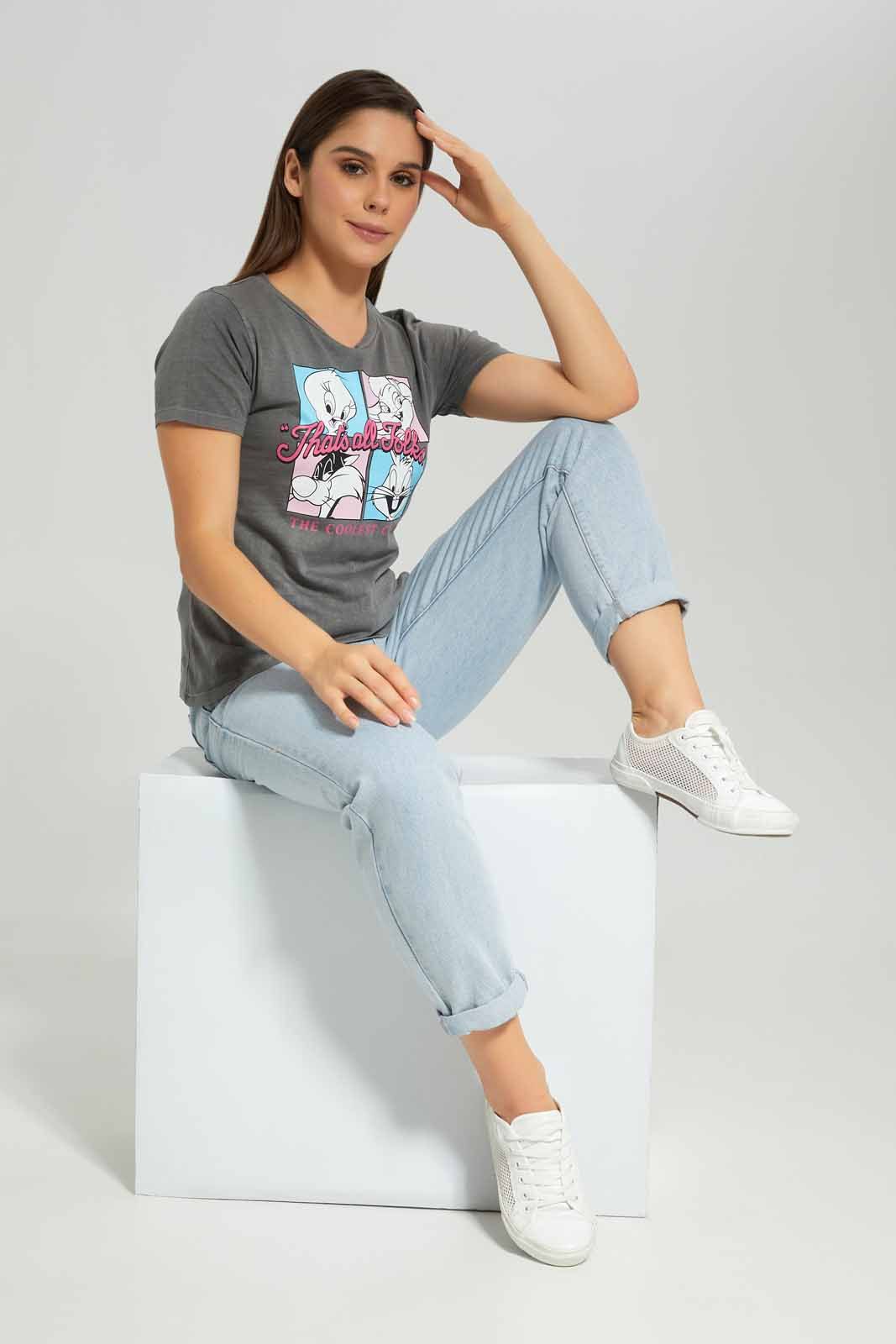 Women Grey Looney Tunes T-shirt sold by Redtag product image thumbnail 2