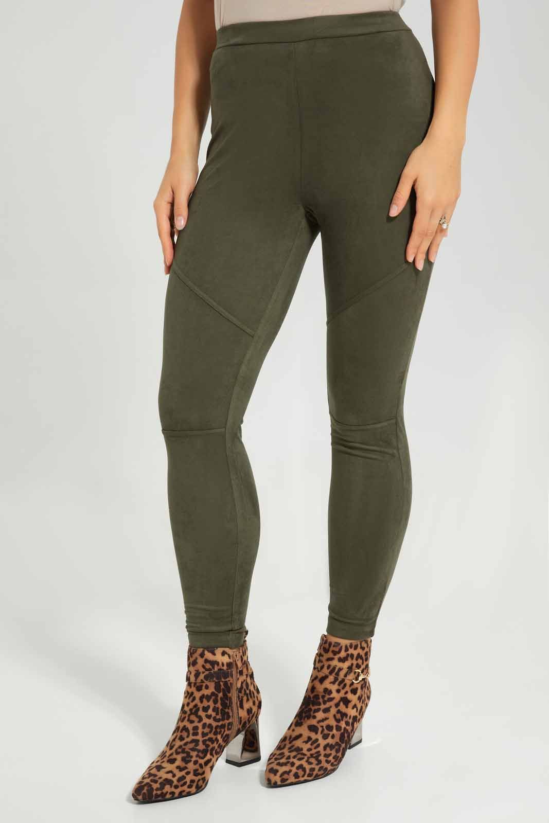 Women Olive Skinny Suede Legging sold by Redtag
